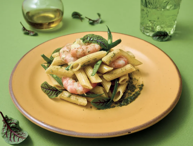 Penne al Basilico, Gamberi e Fagiolini