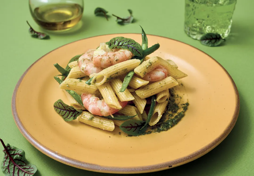 Penne al Basilico, Gamberi e Fagiolini